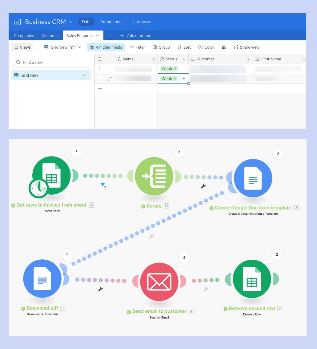 Automate CRM quoting process with no-code tools