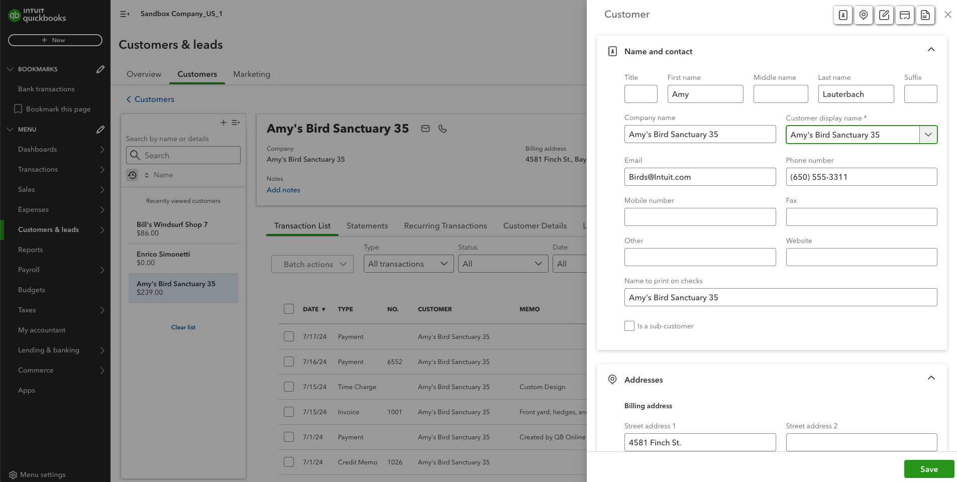 QuickBooks Online customer sync in action