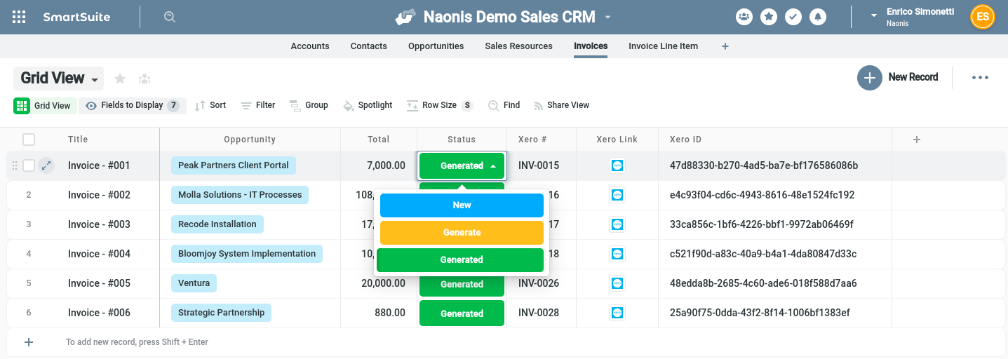 Xero invoices integration with SmartSuite as a CRM